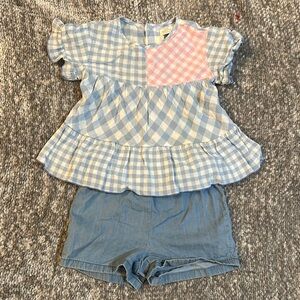 EUC Zara Blue and Pink Gingham Top with Shorts 2t